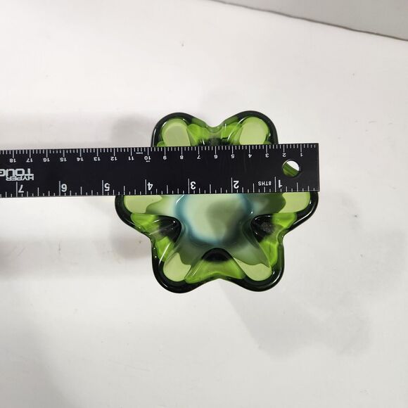 Vintage Mid Century Jade Green And White Sasaki Art Glass Bowl Ashtray Cigars - Picture 8 of 10